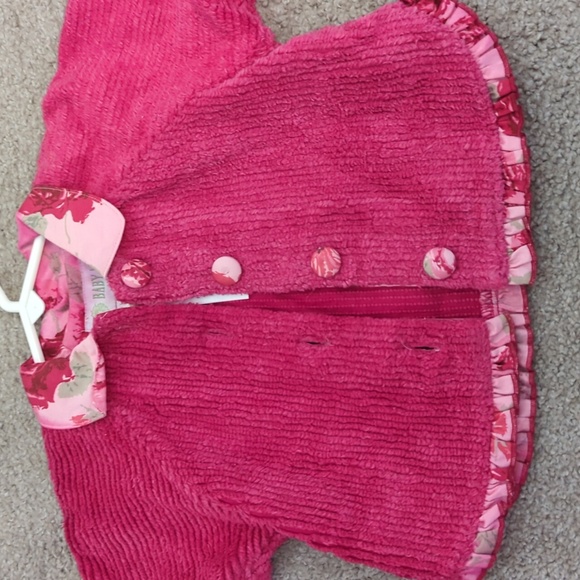 Baby Lulu bright pink button-down jacket soft warm cloth w/ flower accents Sz12M - Picture 6 of 10